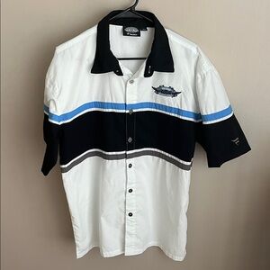 NASCAR Classics Fanatics button down RARE bowling white black shirt, Men’s Large